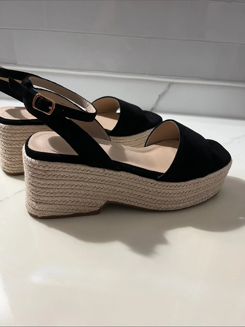 Amazon Black Platform Espadrille Wedge Sandals with Ankle Strap